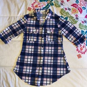 Paper + Tee Knit Button Down Shirt Size Small Blue/Pink/White